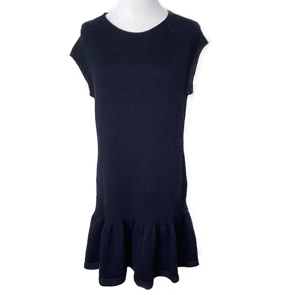 IISLI New York Dark Navy Cap Sleeve Soft Wool Knit Ruffle Hem Sweater Dress